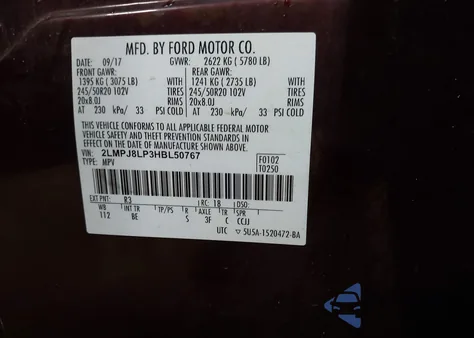 2017 Lincoln Mkx Reserve from USA, damaged, VIN 2LMPJ8LP3HBL50767